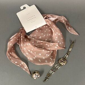 LC Lauren Conrad Blush Polka Dot Scarf and Beaded Bracelet & Ring Bundle